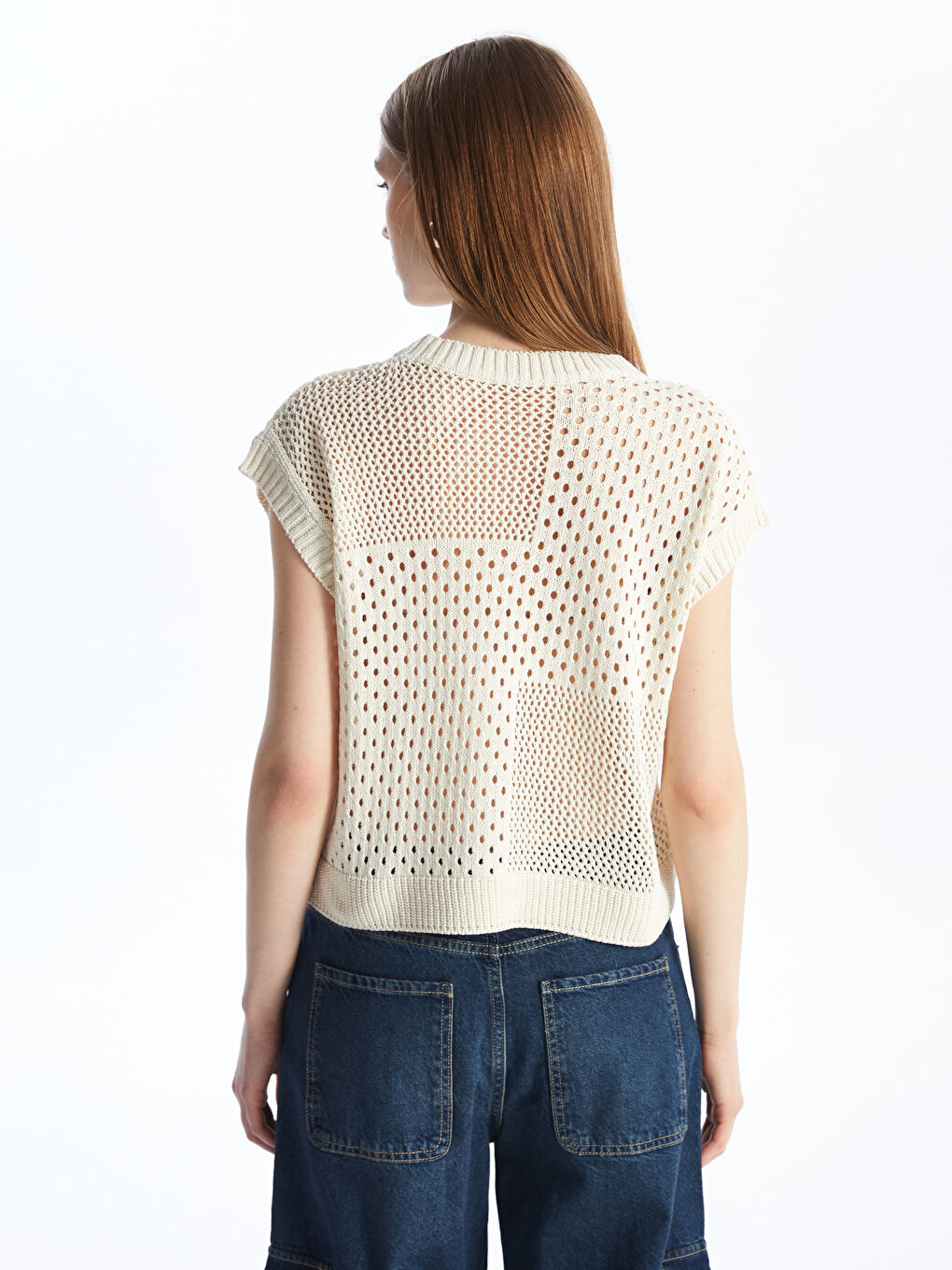 Beyaz Bisiklet Yaka Kadın Tişört-4