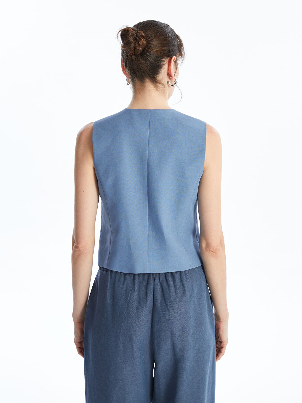 V-Neck Plain Linen Blend Women's Classic Vest -S4LQ69Z8-KZZ