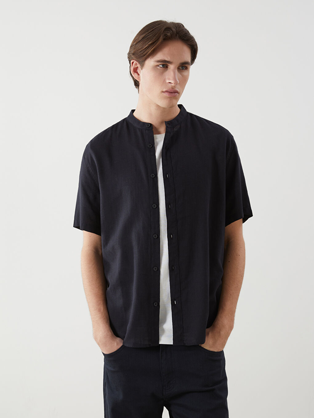 XSIDE Regular Fit Linen-Look Men's Shirt -S4LQ94Z8-RQL