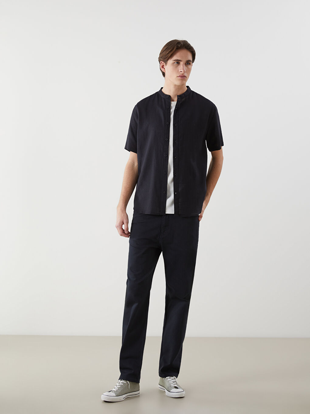 XSIDE Regular Fit Linen-Look Men's Shirt -S4LQ94Z8-RQL