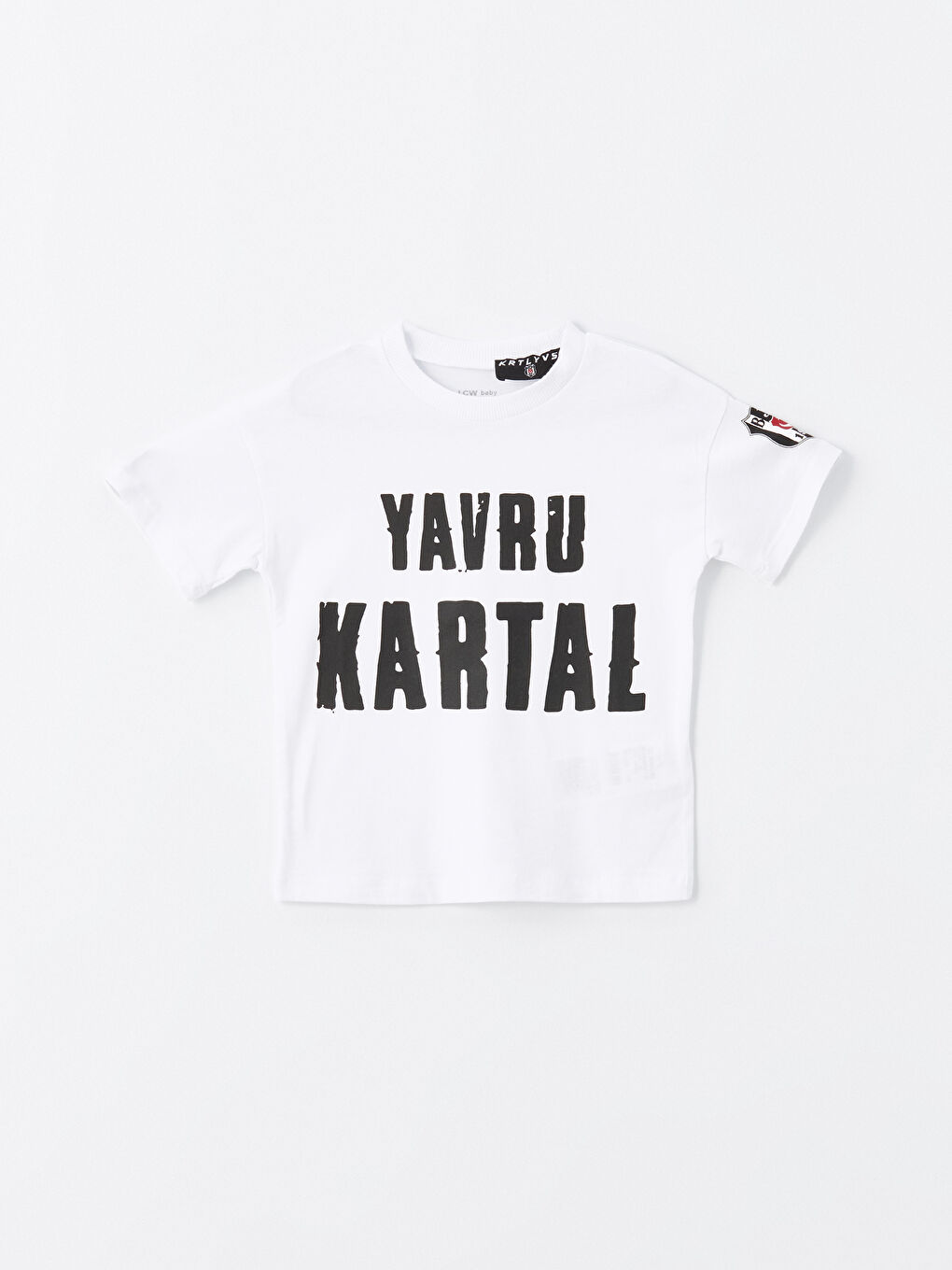 LCW Kids Beyaz Bisiklet Yaka Kısa Kollu Beşiktaş Baskılı Erkek Bebek Tişört