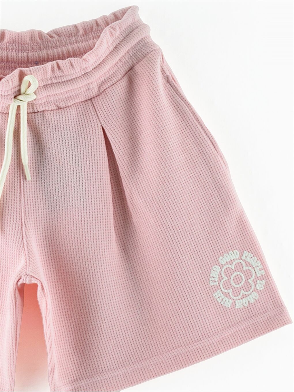 Pembe Beli Lastikli Baskılı Kız Çocuk Şort-1