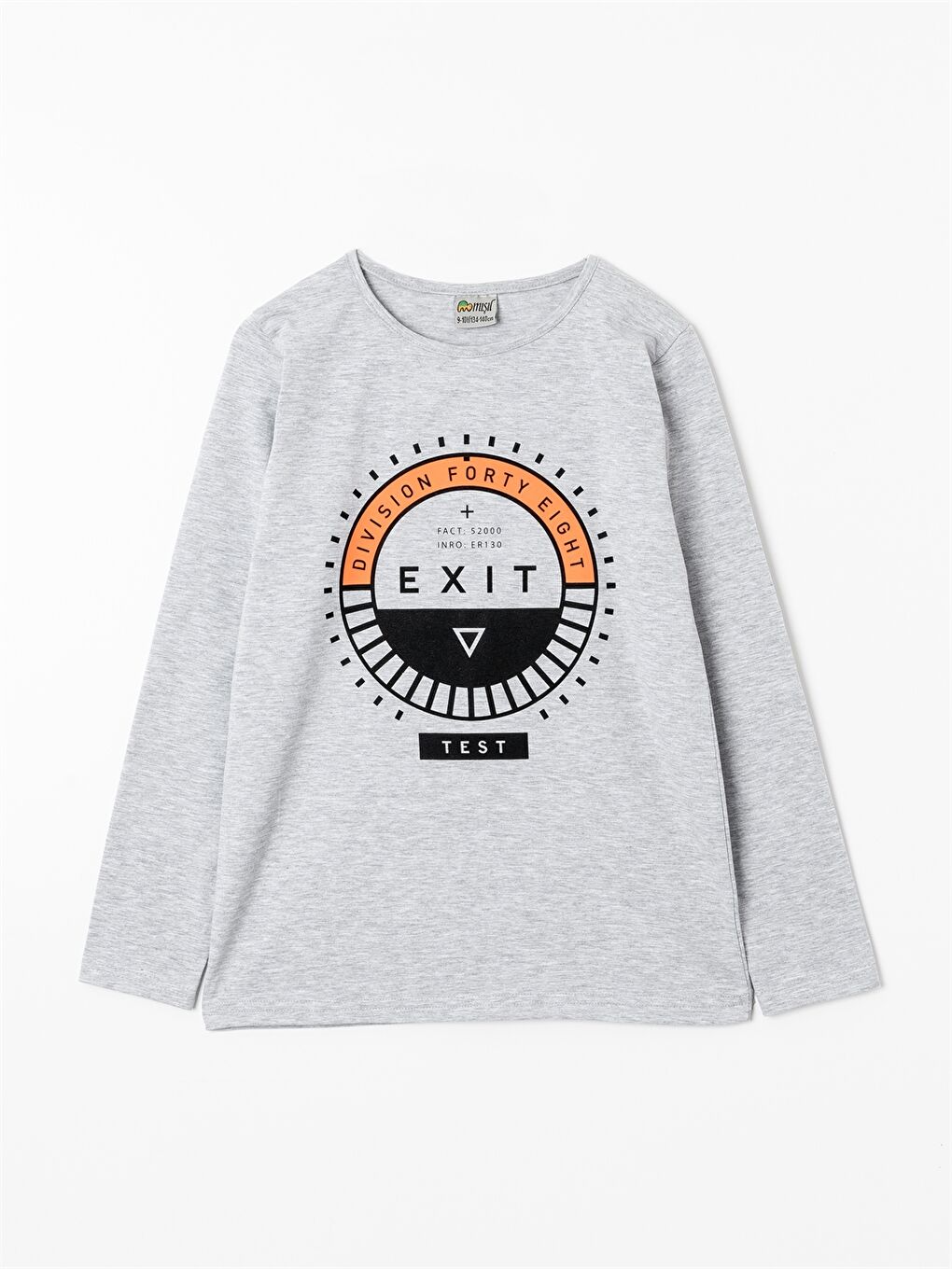 Gri Bisiklet Yaka Baskılı Uzun Kollu Erkek Çocuk Tişört