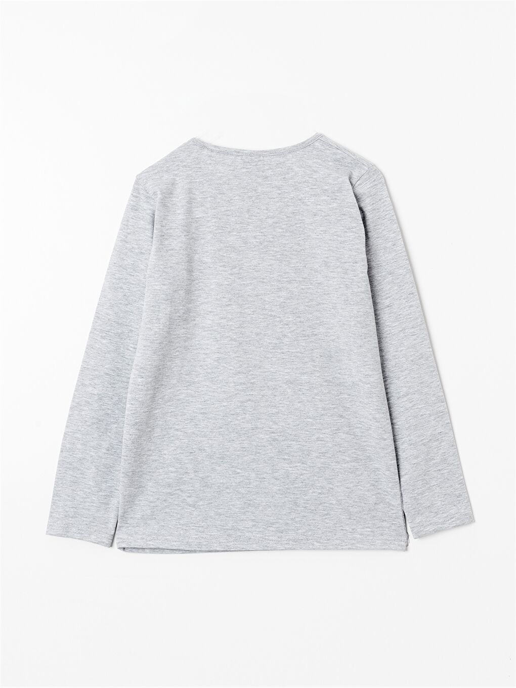 Gri Bisiklet Yaka Baskılı Uzun Kollu Erkek Çocuk Tişört-1