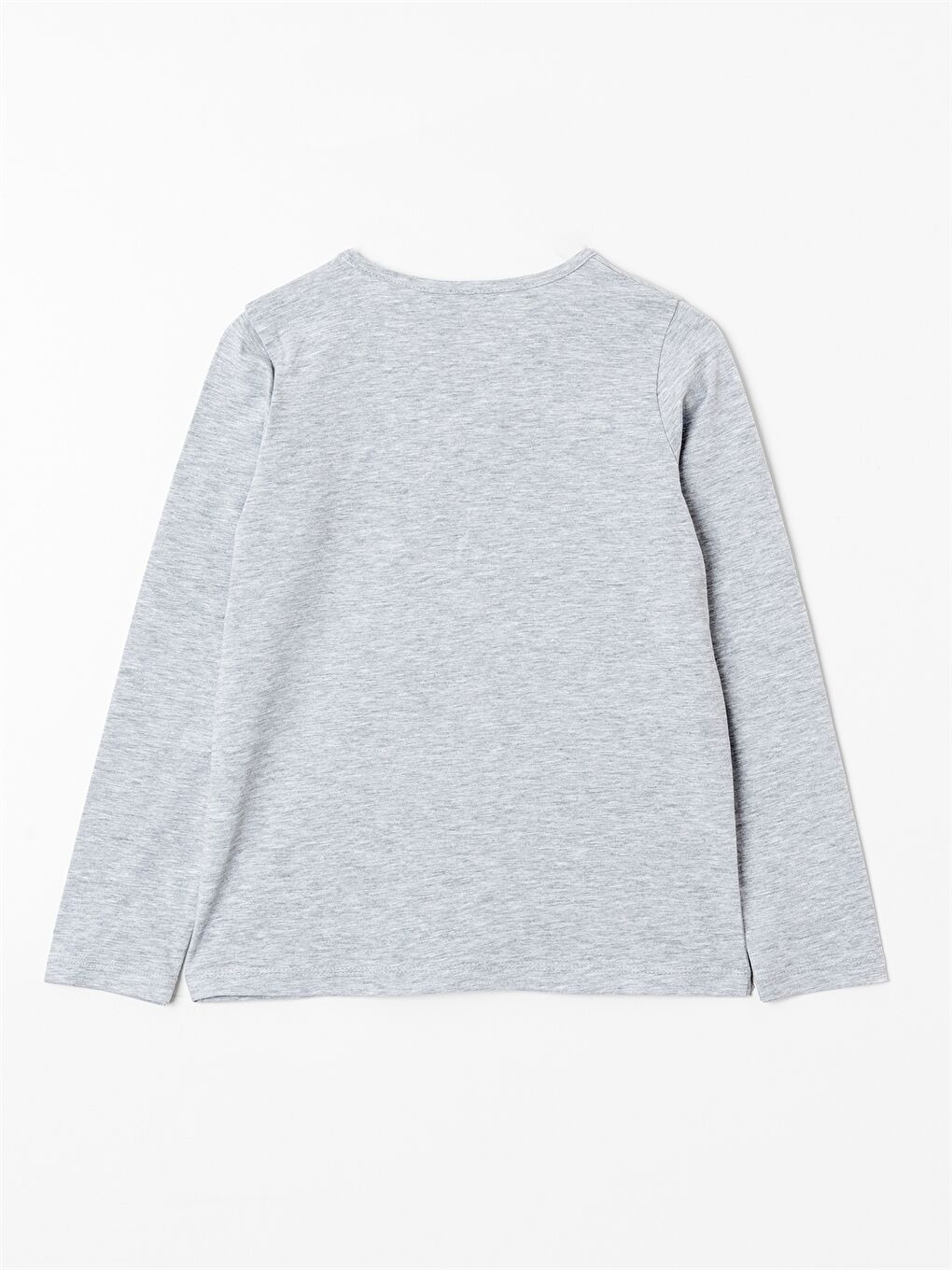 Gri Bisiklet Yaka Baskılı Kız Çocuk Tişört-1