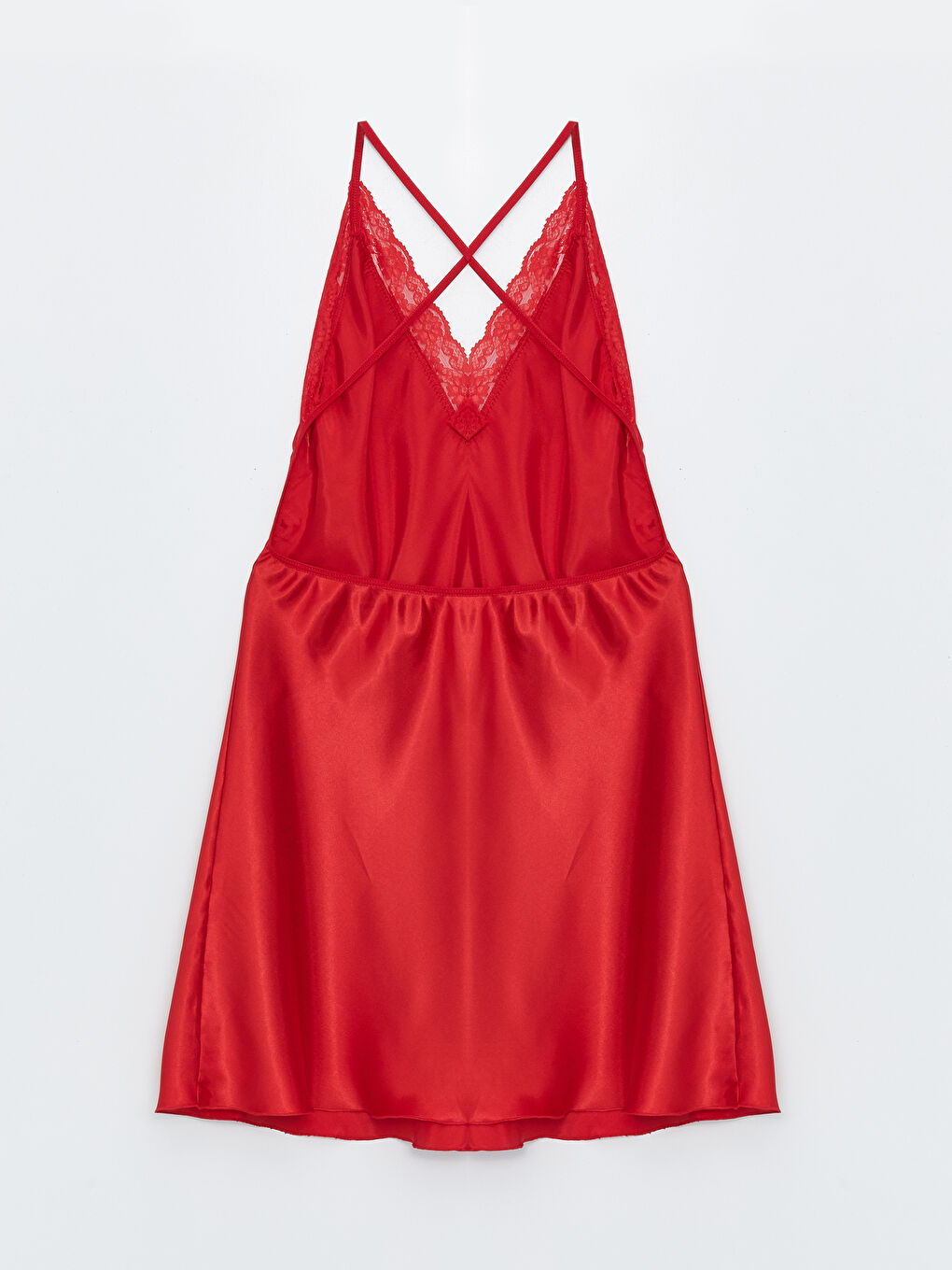 Kırmızı Askılı Saten Gecelik-1