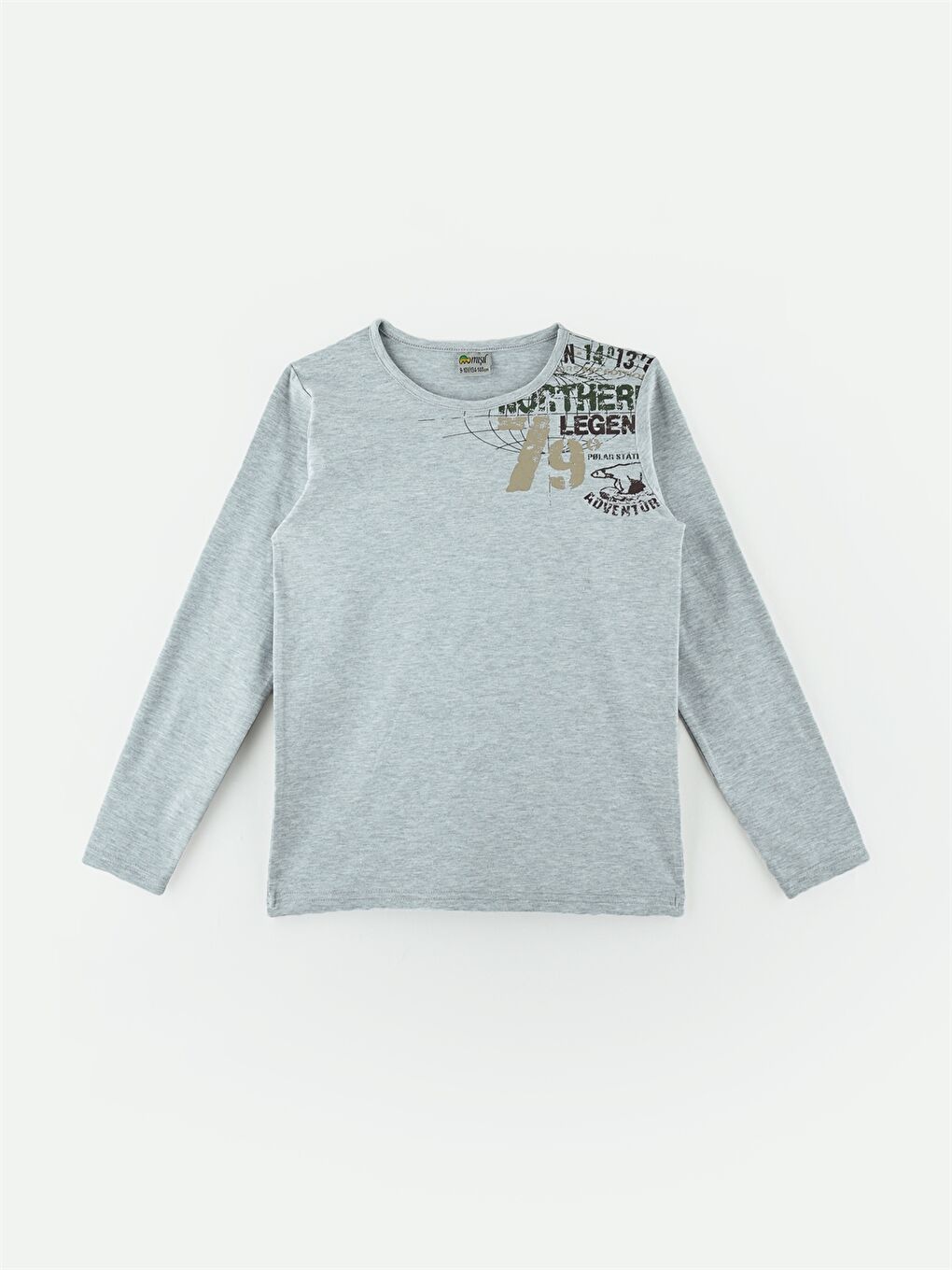 Gri Bisiklet Yaka Baskılı Uzun Kollu Erkek Çocuk Tişört