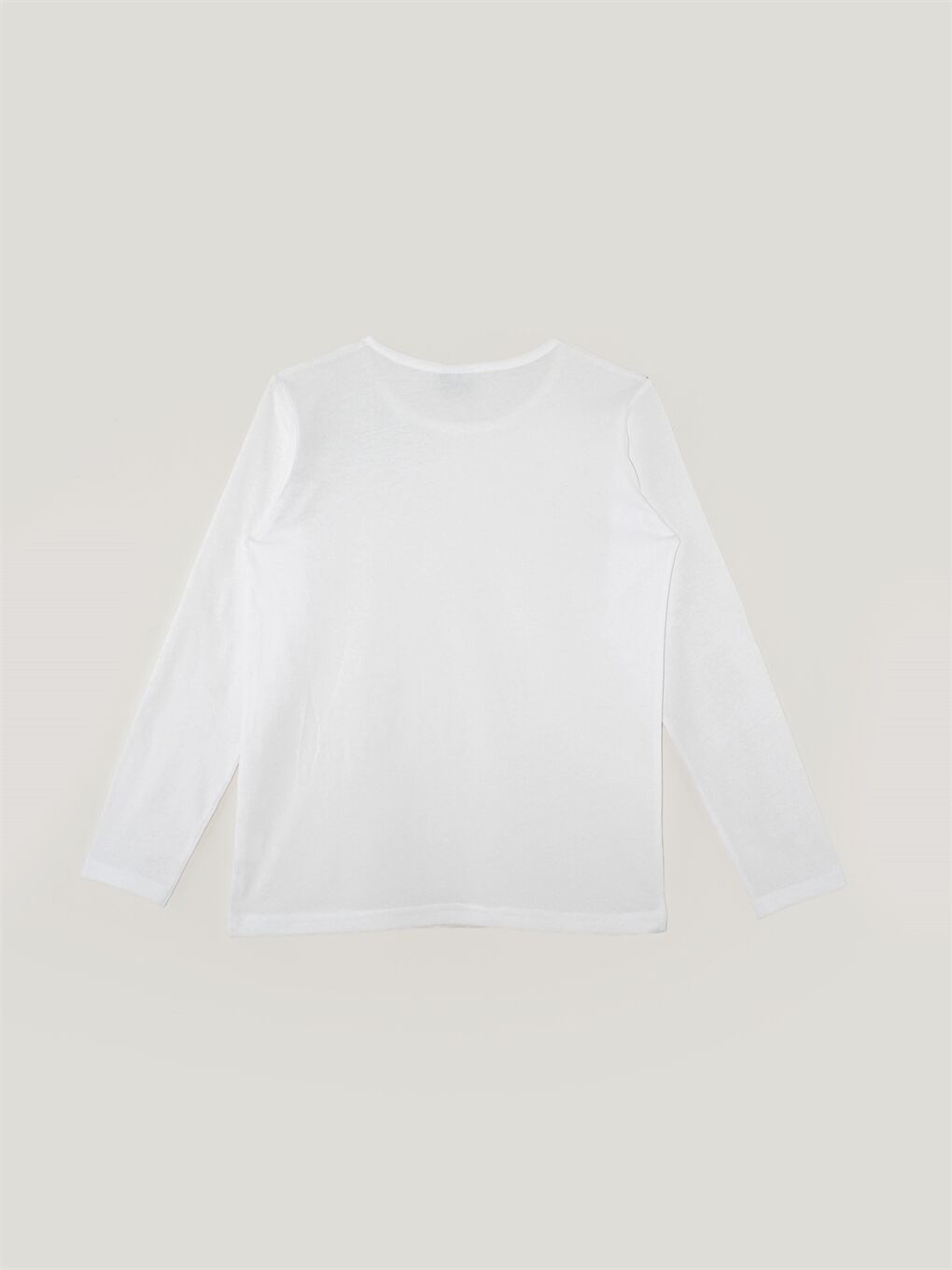 Ekru Bisiklet Yaka Baskılı Uzun Kollu Erkek Çocuk Tişört-2