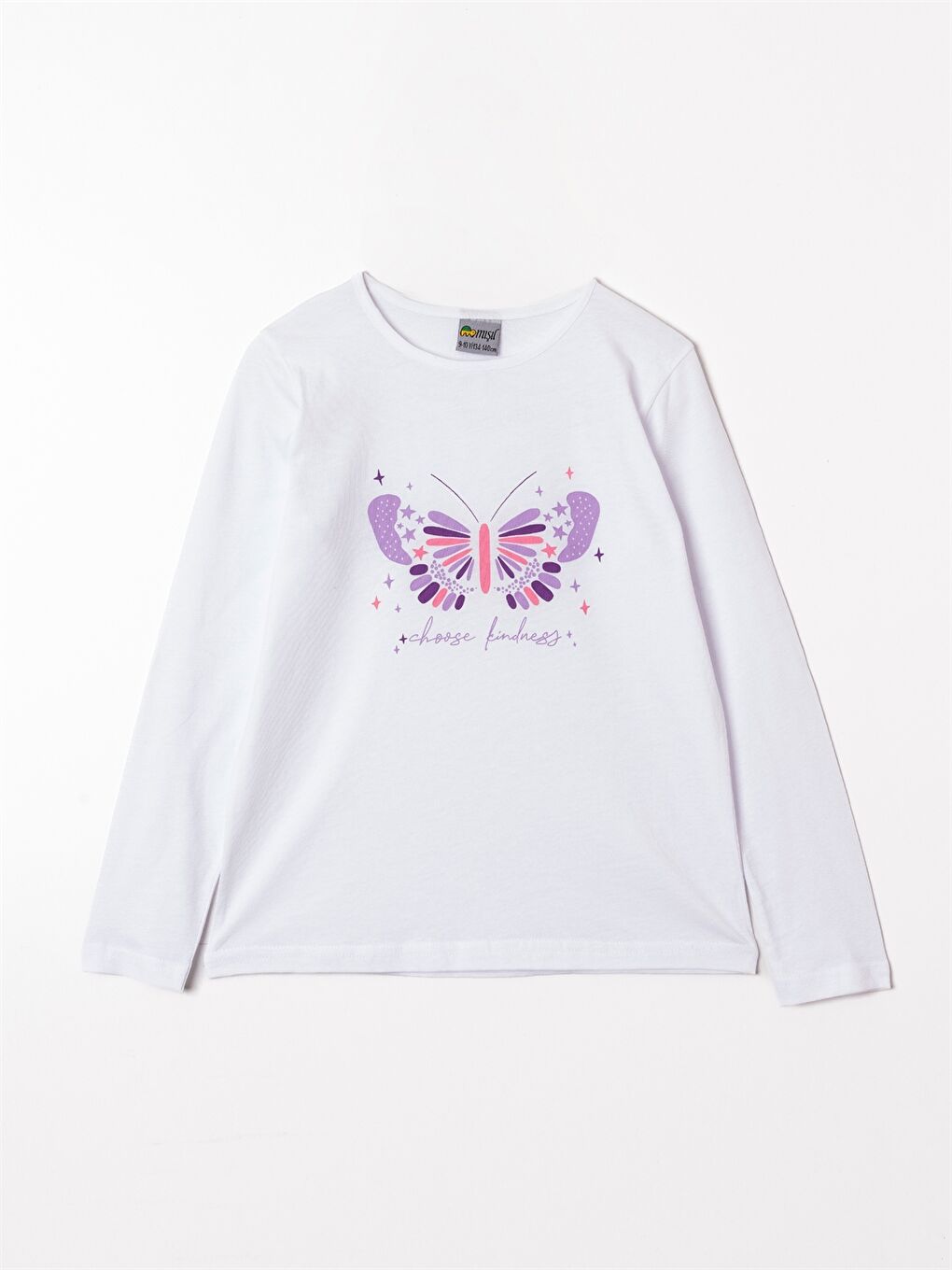 Ekru Bisiklet Yaka Baskılı Kız Çocuk Tişört