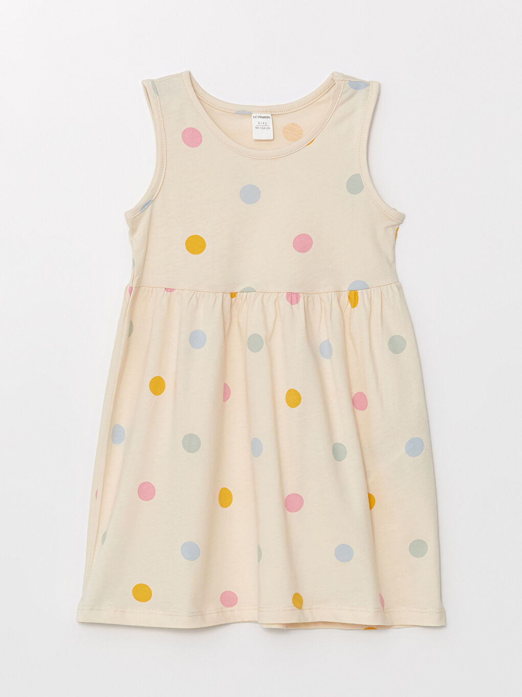 Ekru Bisiklet Yaka Kolsuz Puantiyeli Kız Bebek Elbise