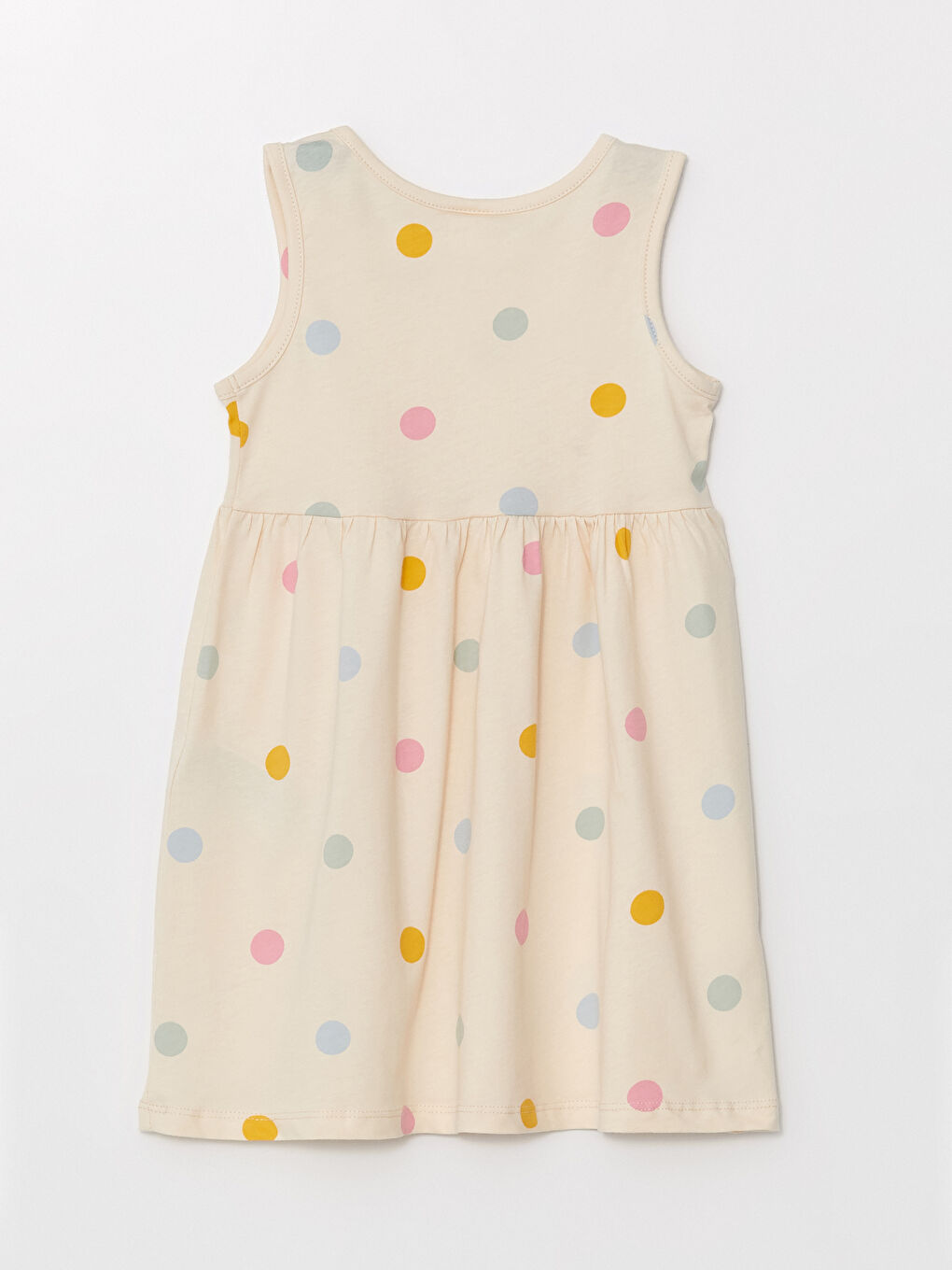 Ekru Bisiklet Yaka Kolsuz Puantiyeli Kız Bebek Elbise-1