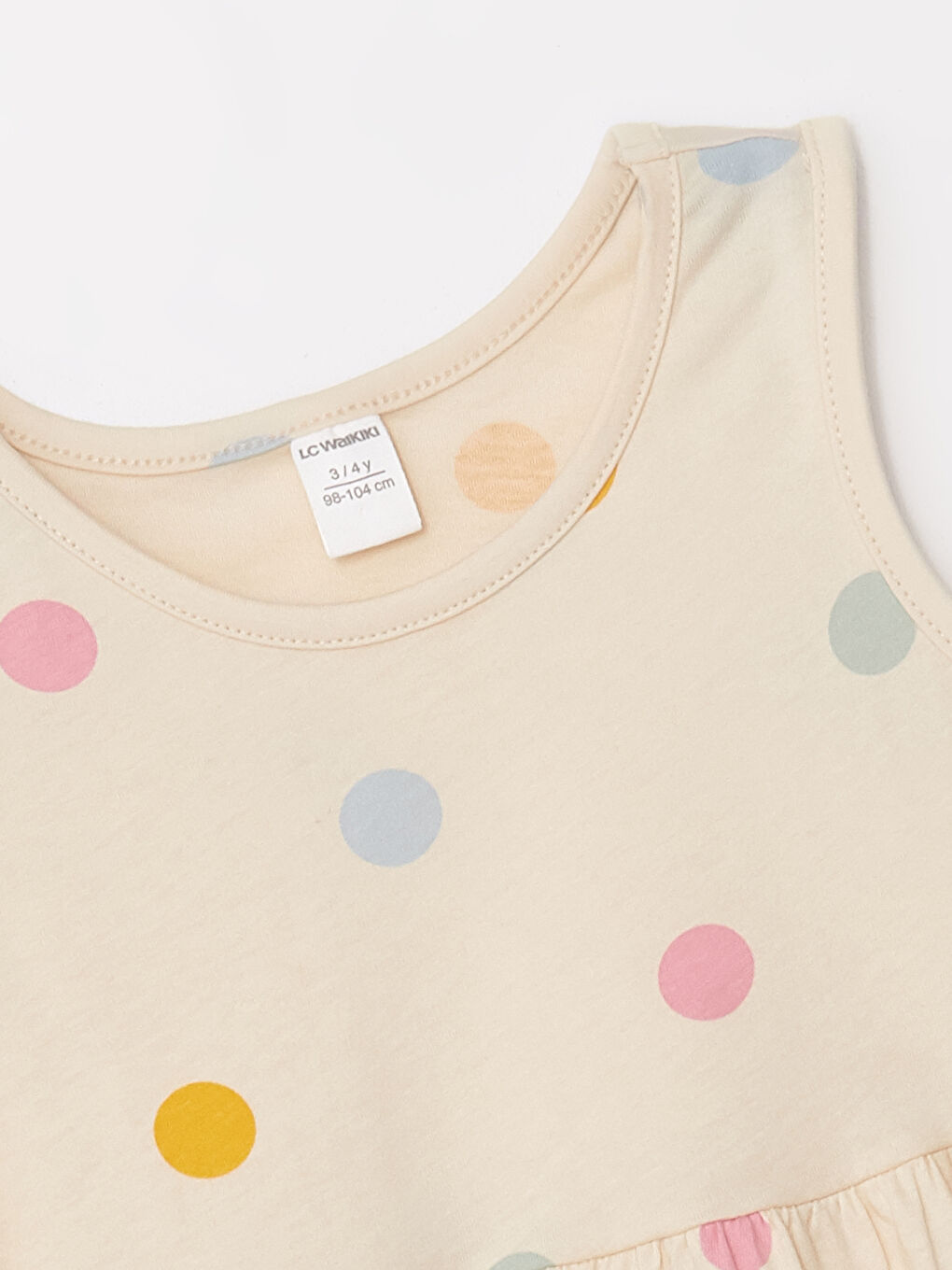 Ekru Bisiklet Yaka Kolsuz Puantiyeli Kız Bebek Elbise-2