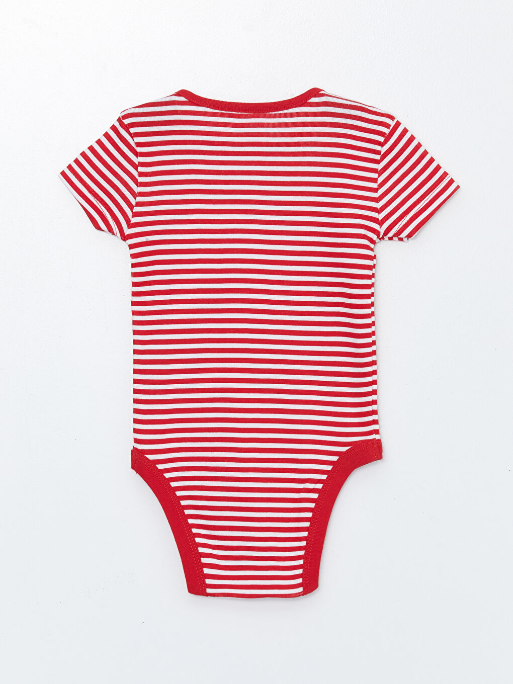 Kırmızı Bisiklet Yaka Kısa Kollu Çizgili Erkek Bebek Çıtçıtlı Body-1