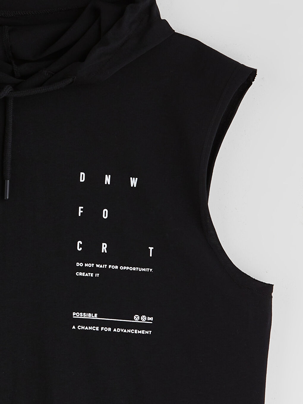 Siyah Kapüşonlu Baskılı Penye Erkek Kolsuz Tişört-6