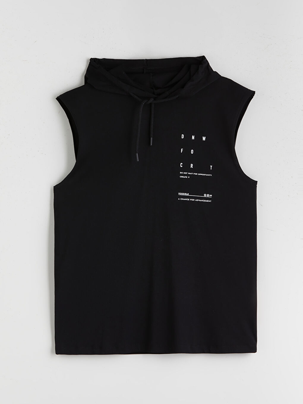 Siyah Kapüşonlu Baskılı Penye Erkek Kolsuz Tişört-4