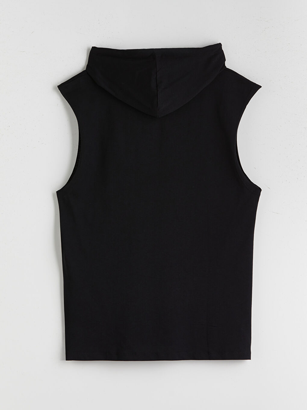 Siyah Kapüşonlu Baskılı Penye Erkek Kolsuz Tişört-5