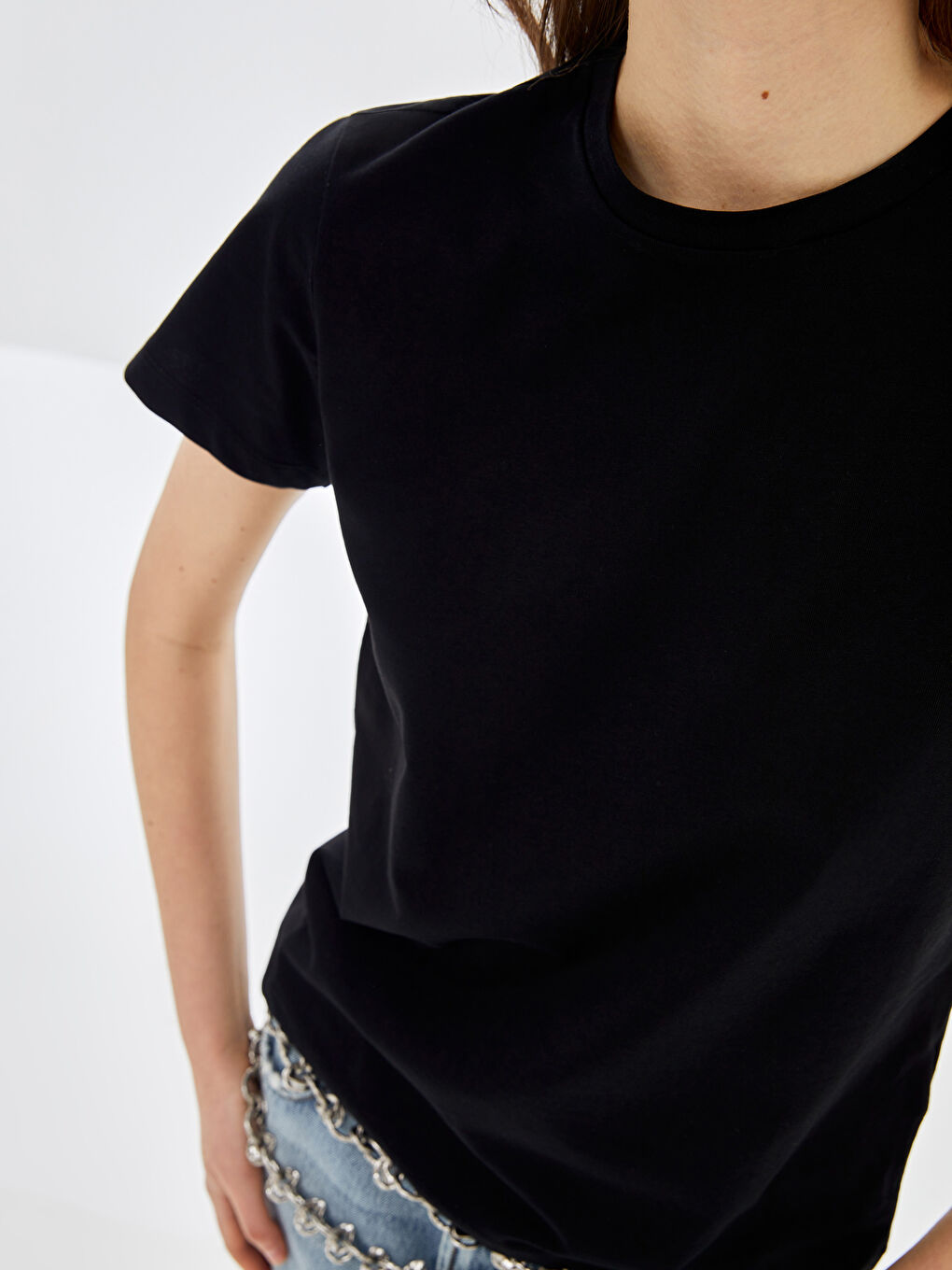 Siyah Bisiklet Yaka Çizgili Kısa Kollu Kadın Tişört 3'lü-8