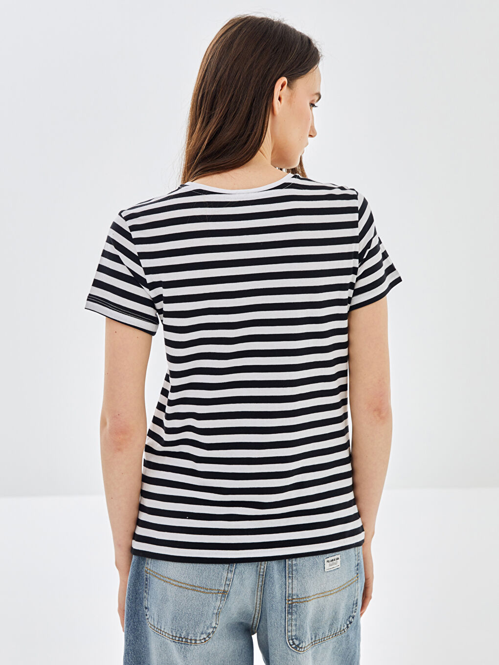 Siyah Bisiklet Yaka Çizgili Kısa Kollu Kadın Tişört 3'lü-9