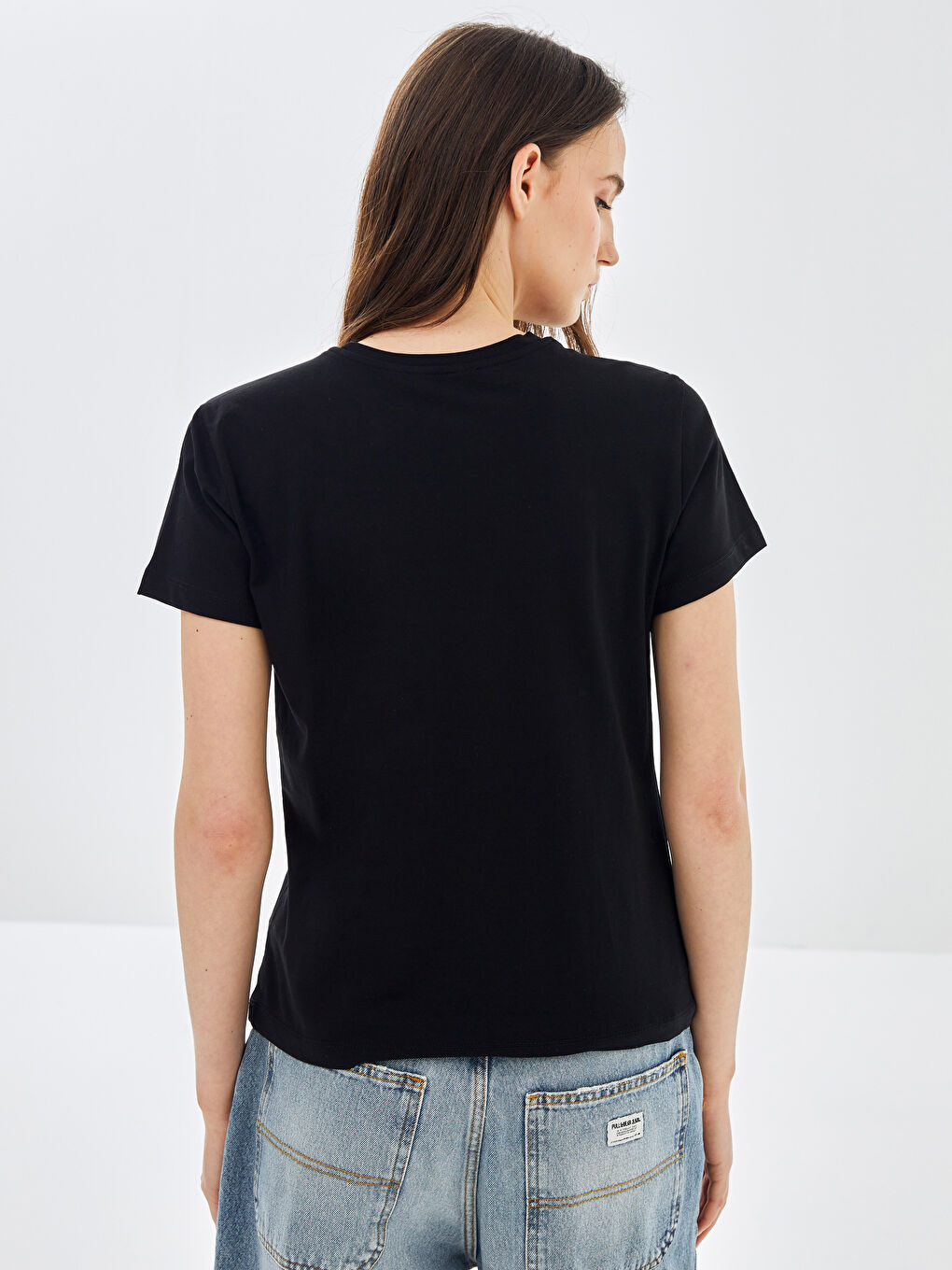 Siyah Bisiklet Yaka Çizgili Kısa Kollu Kadın Tişört 3'lü-10