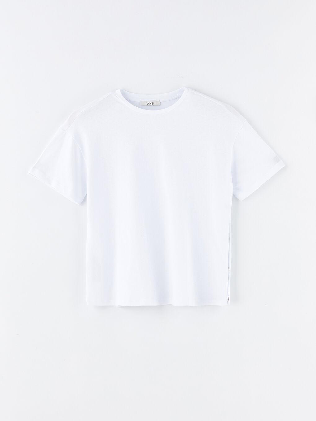 Beyaz Bisiklet Yaka Düz Kısa Kollu Kadın Tişört-5