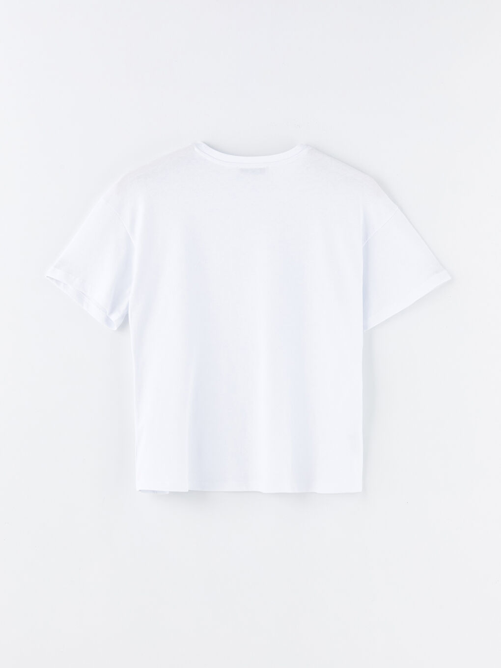 Beyaz Bisiklet Yaka Düz Kısa Kollu Kadın Tişört-6