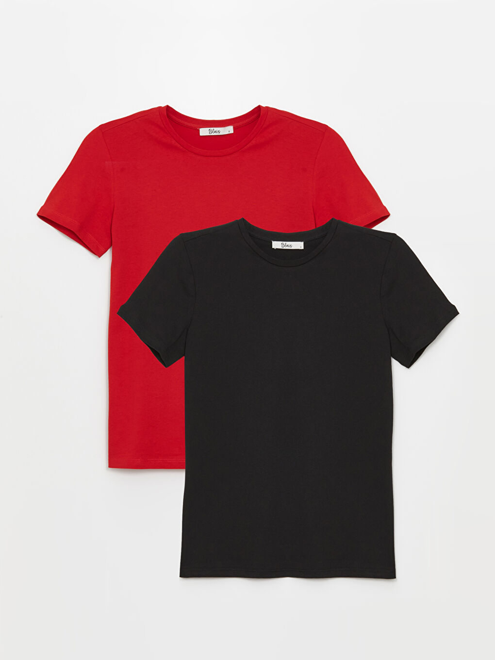 Karışık Bisiklet Yaka Düz Kısa Kollu Kadın Tişört 2'li-8