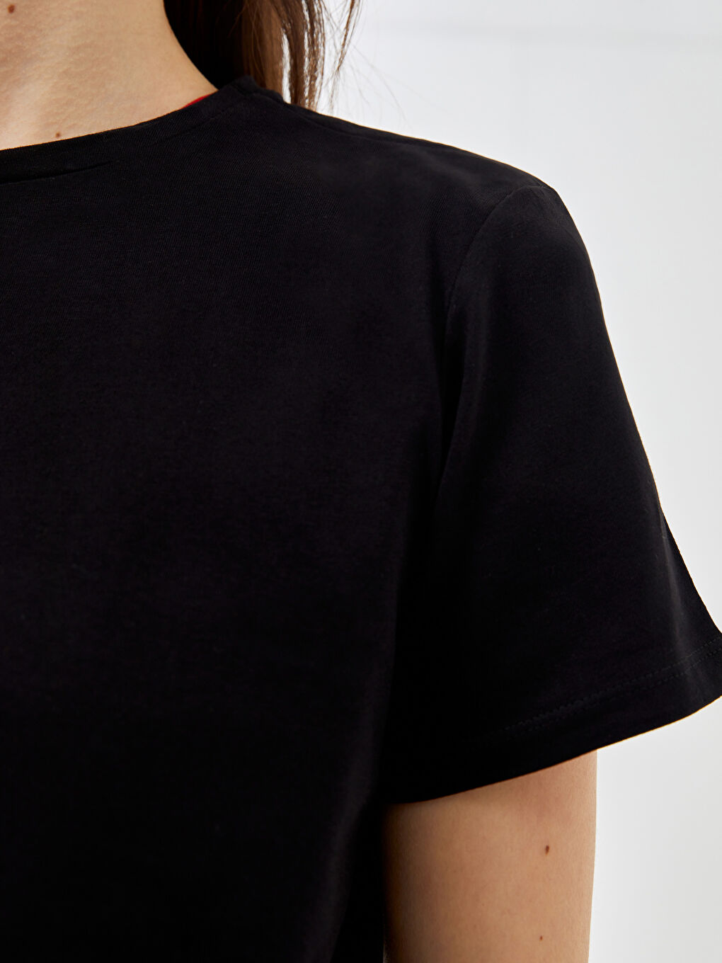 Karışık Bisiklet Yaka Düz Kısa Kollu Kadın Tişört 2'li-4