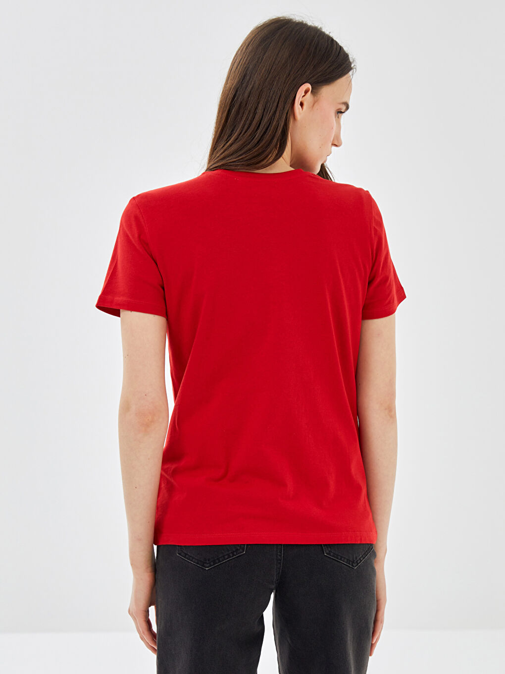 Karışık Bisiklet Yaka Düz Kısa Kollu Kadın Tişört 2'li-7