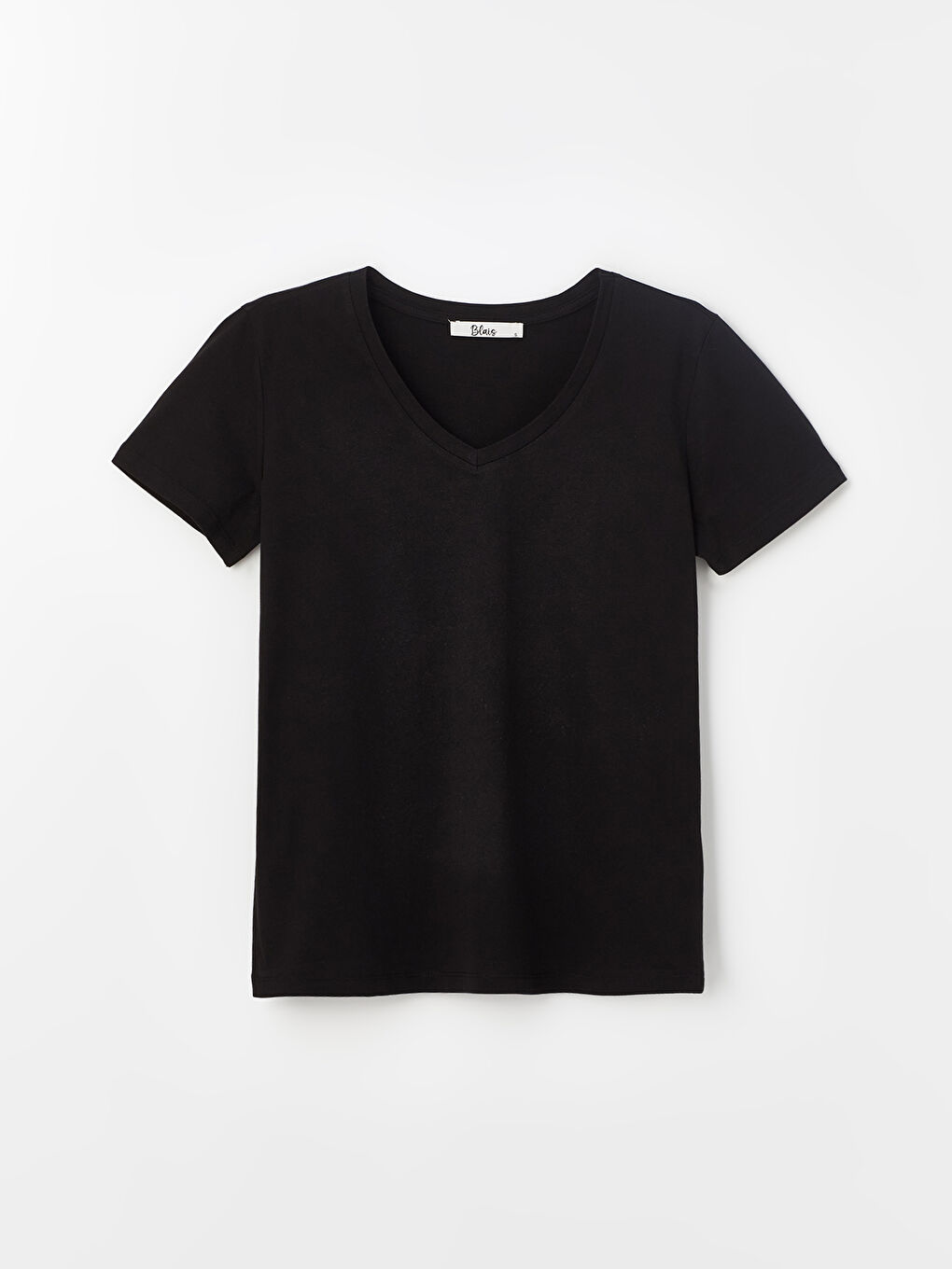 Siyah V Yaka Düz Kısa Kollu Kadın Tişört 2'li-11