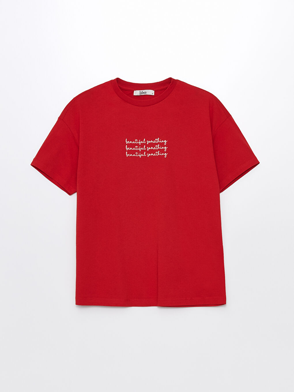 Kırmızı Bisiklet Yaka Baskılı Kısa Kollu Oversize Kadın Tişört-6