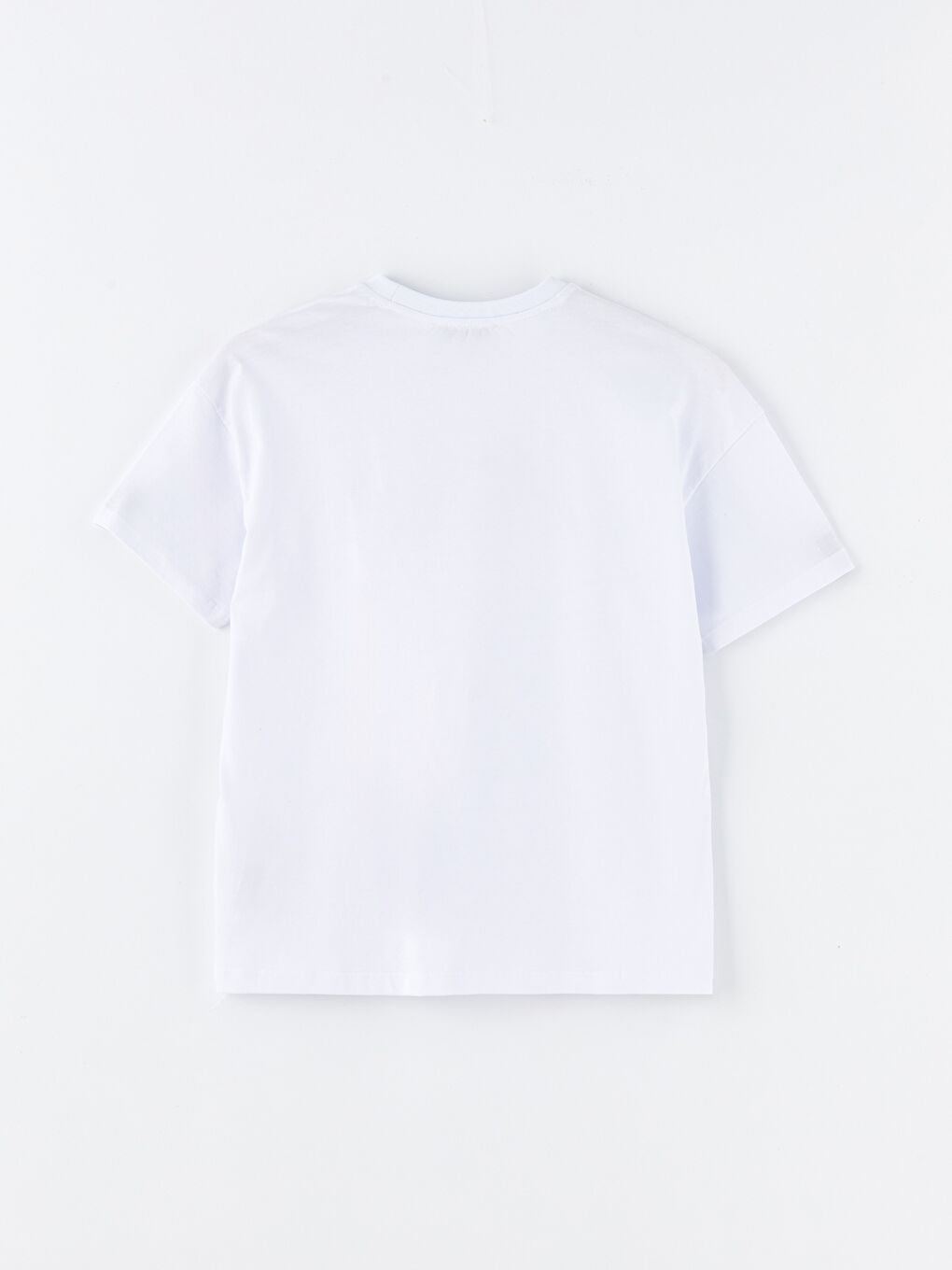 Beyaz Bisiklet Yaka Baskılı Kısa Kollu Oversize Kadın Tişört-6