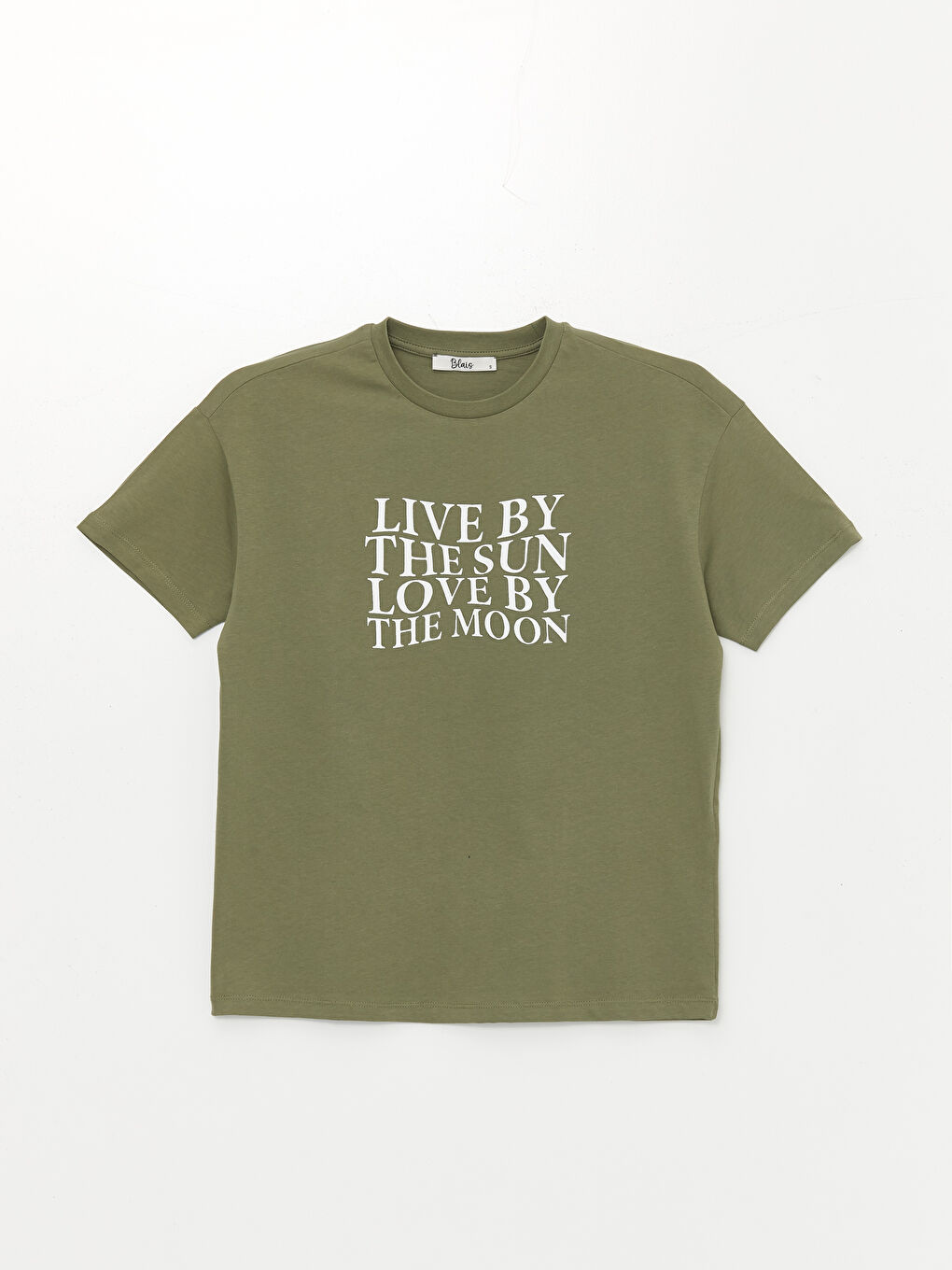 Yeşil Bisiklet Yaka Baskılı Kısa Kollu Oversize Kadın Tişört-5