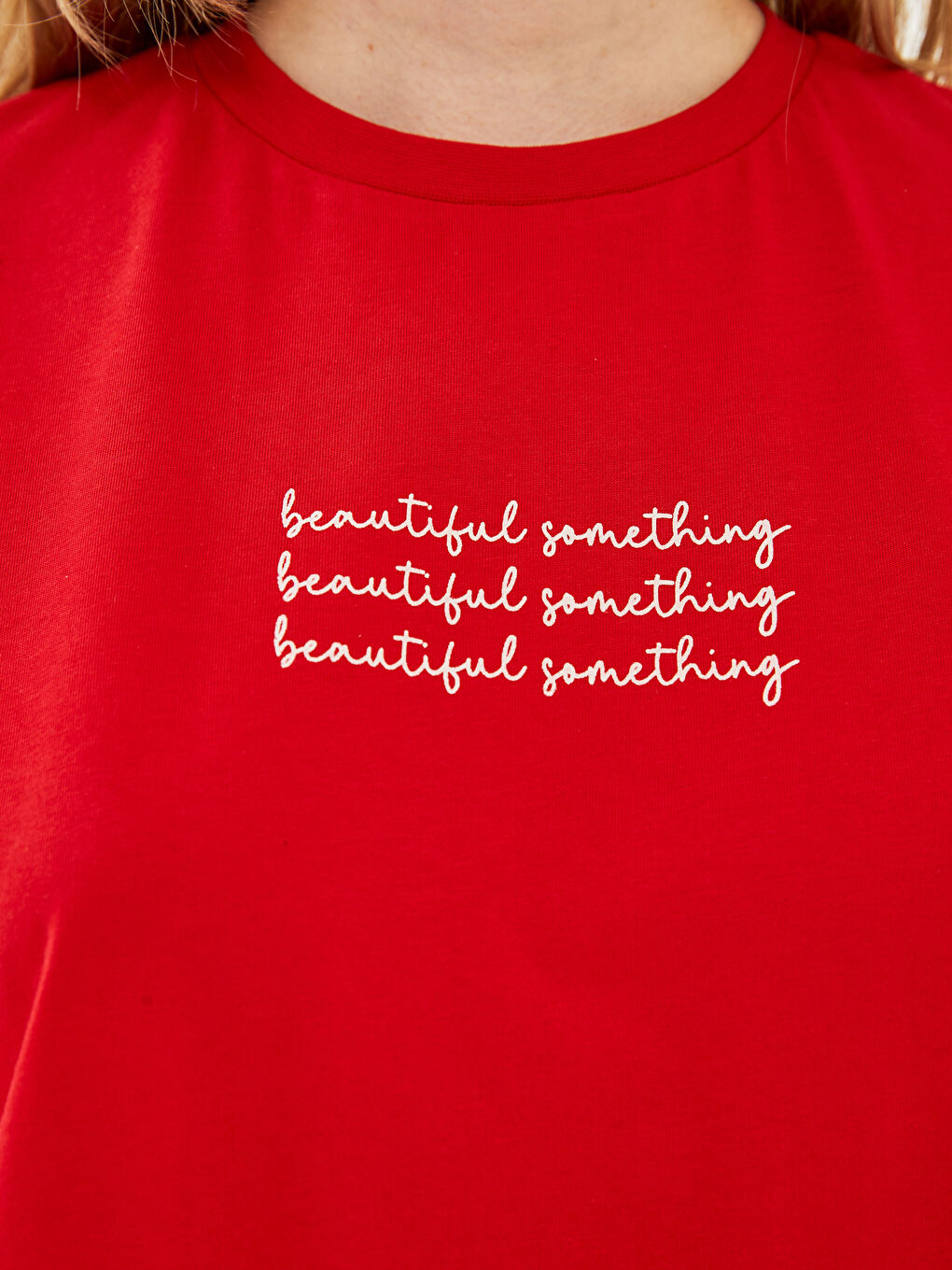 Kırmızı Bisiklet Yaka Baskılı Kısa Kollu Oversize Kadın Tişört-4