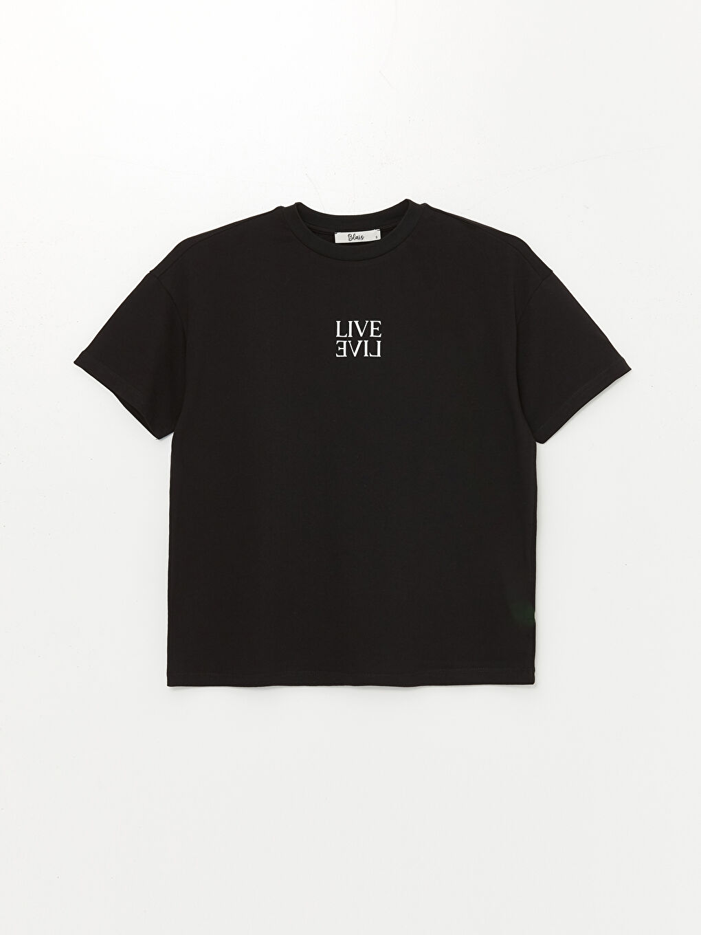 Siyah Bisiklet Yaka Baskılı Kısa Kollu Oversize Kadın Tişört-6