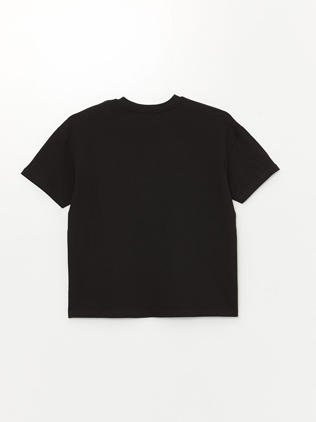 Siyah Bisiklet Yaka Baskılı Kısa Kollu Oversize Kadın Tişört-7