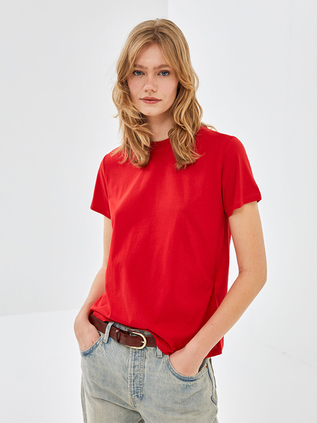 Karışık Bisiklet Yaka Düz Kısa Kollu Kadın Tişört 2'li-1