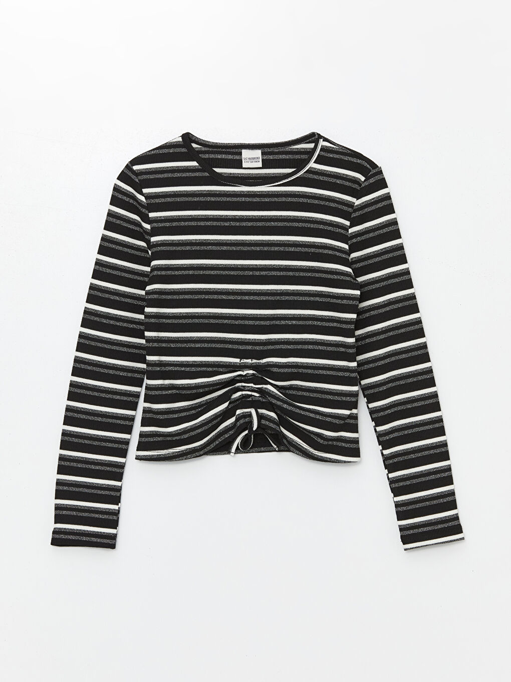 Siyah Bisiklet Yaka Çizgili Uzun Kollu Kız Çocuk Tişört