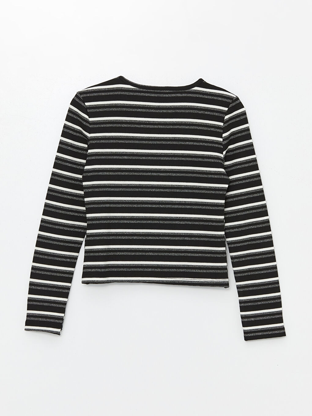 Siyah Bisiklet Yaka Çizgili Uzun Kollu Kız Çocuk Tişört-1