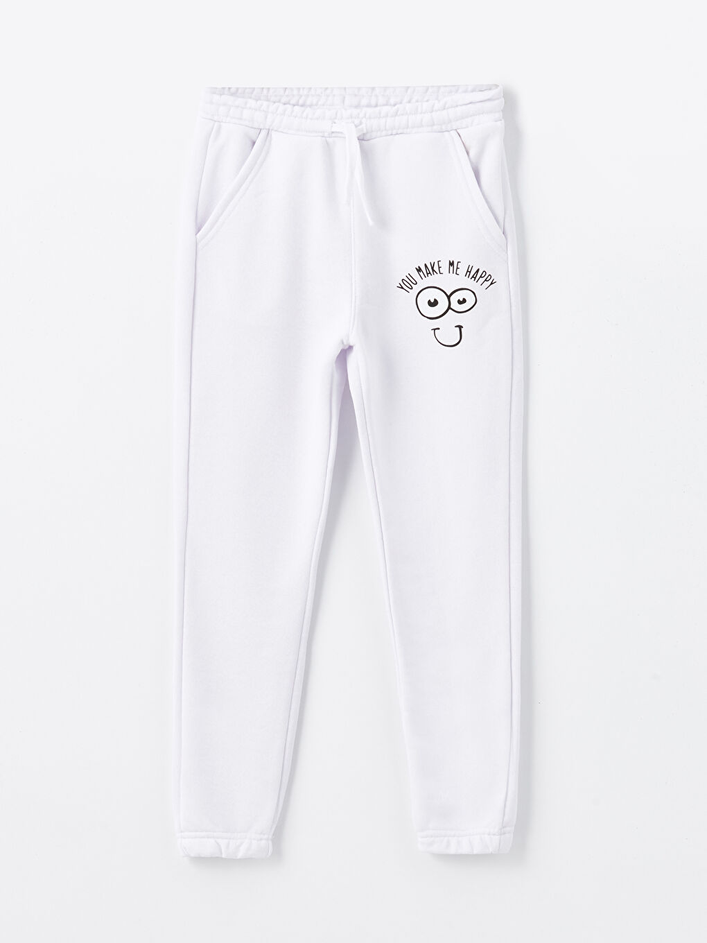 Beyaz Beli Lastikli Baskılı Erkek Çocuk Jogger Eşofman Altı
