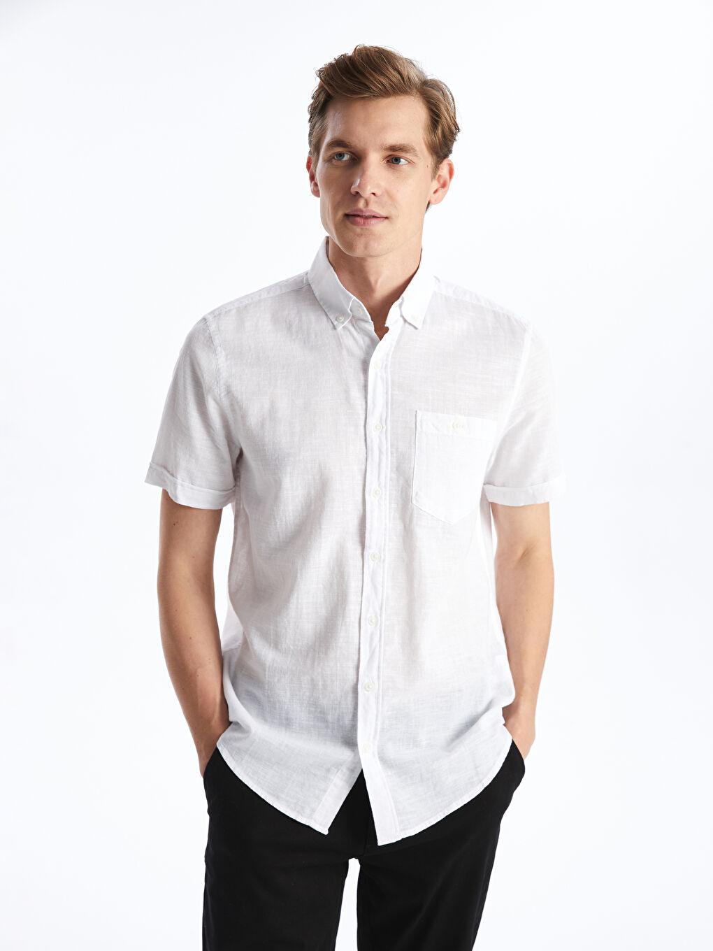 LCWAIKIKI Classic Regular Fit Keten Karışımlı Erkek Gömlek -S4LU17Z8-Q6K