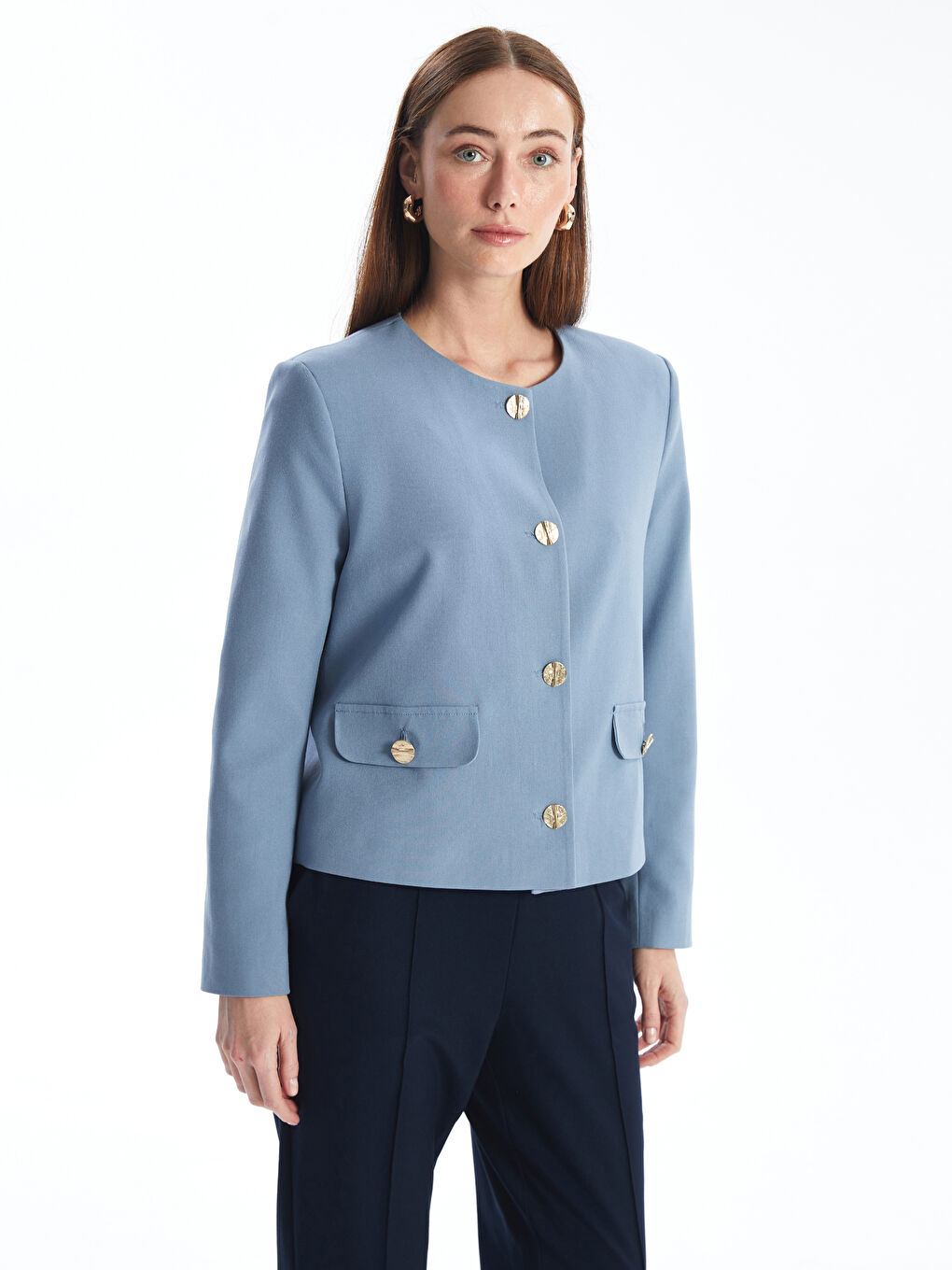 Crew Neck Straight Long Sleeve Women's Jacket -S4LU33Z8-YKB