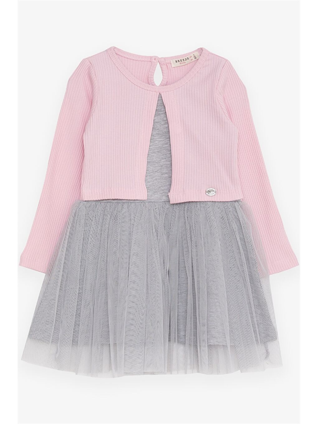 Pembe Bisiklet Yaka Uzun Kollu Kız Çocuk Elbise