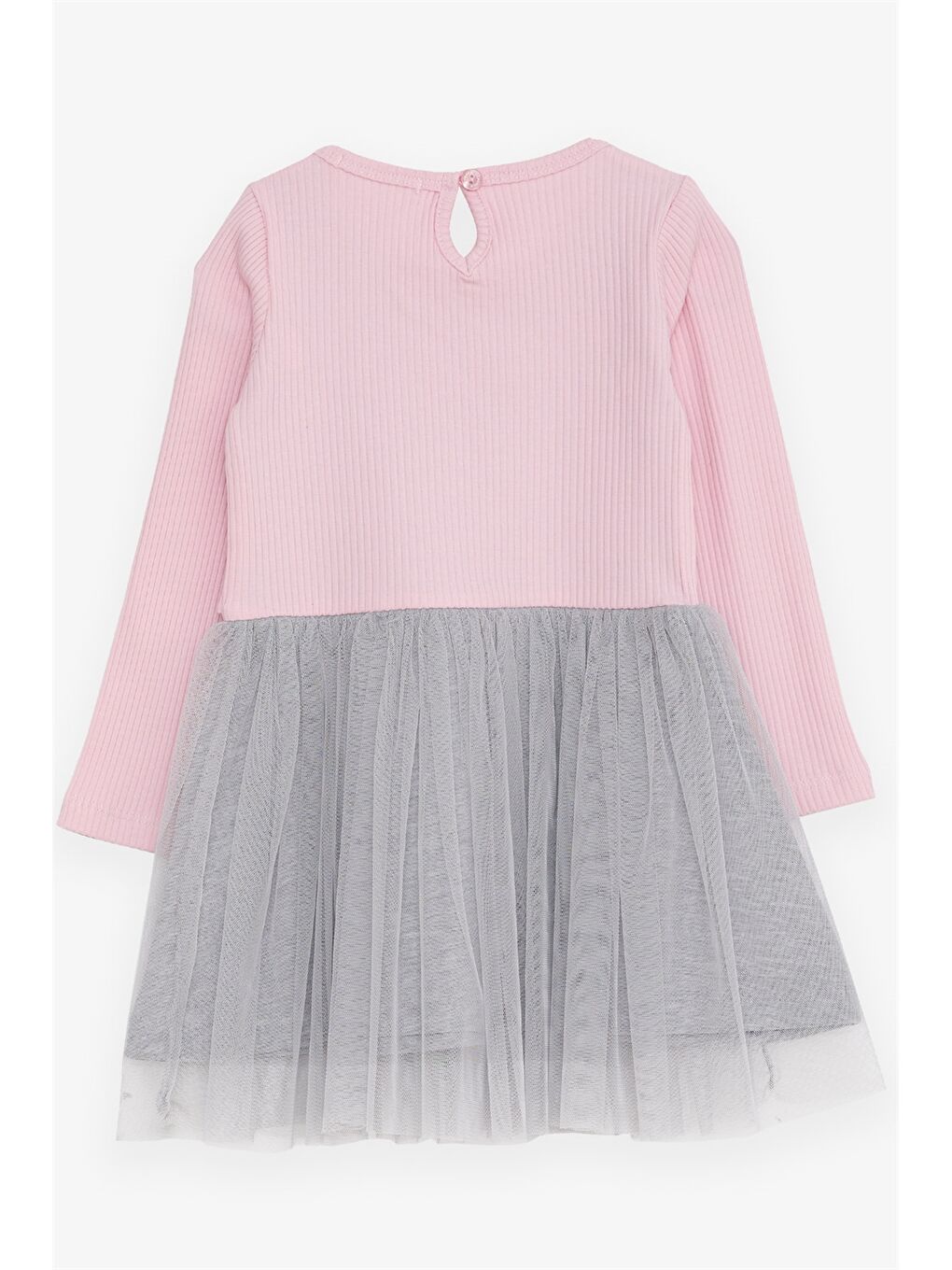 Pembe Bisiklet Yaka Uzun Kollu Kız Çocuk Elbise-1