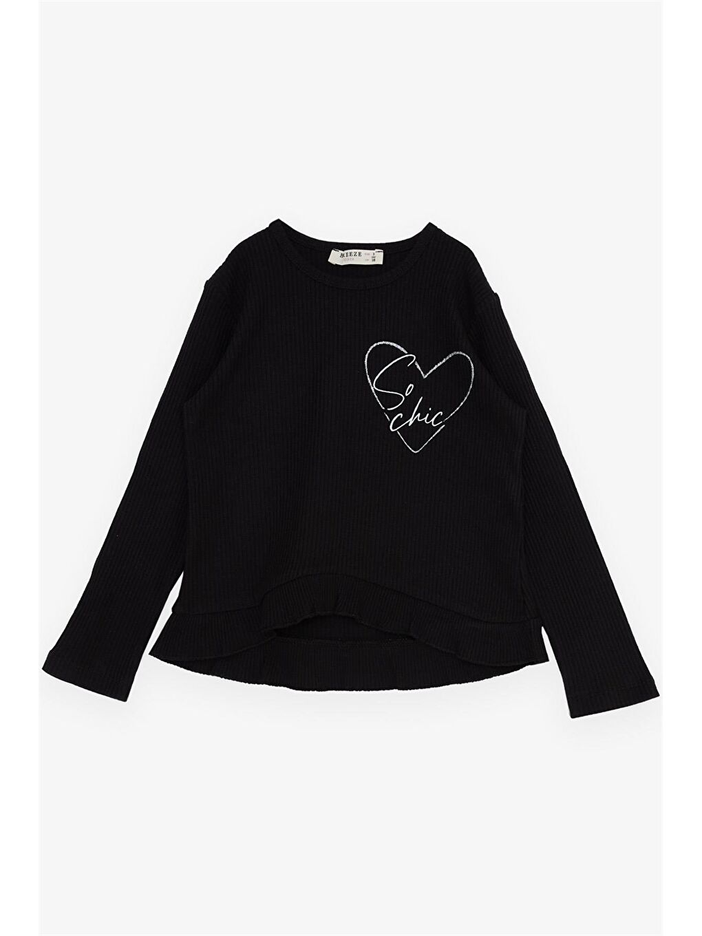 Siyah Bisiklet Yaka Baskılı Uzun Kollu Kız Çocuk Tişört ve Tayt-2