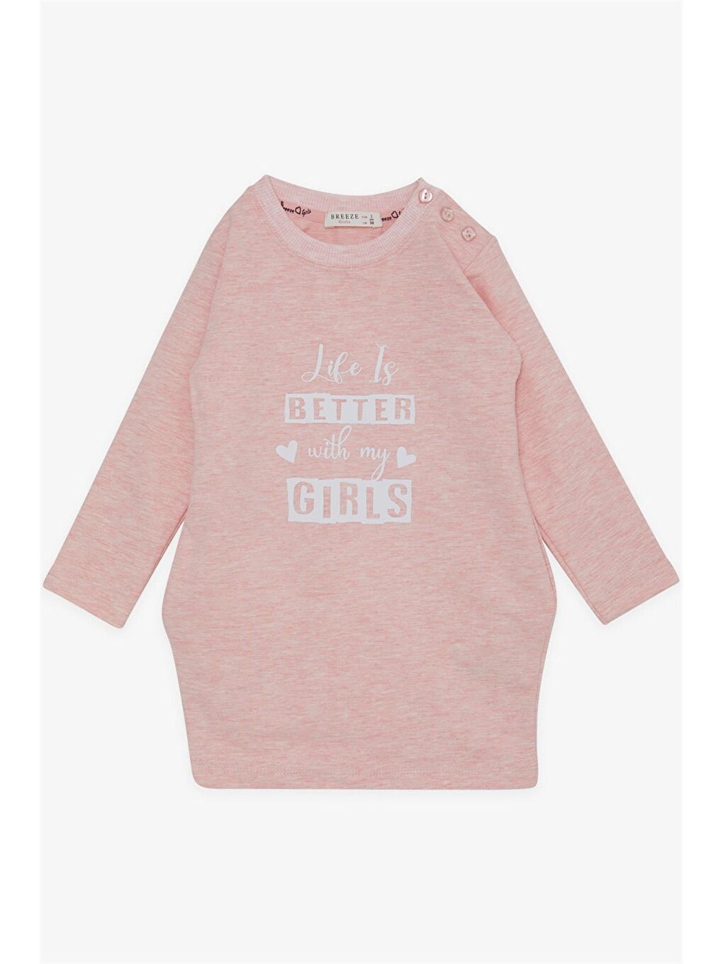 Pembe Bisiklet Yaka Baskılı Uzun Kollu Kız Bebek Elbise