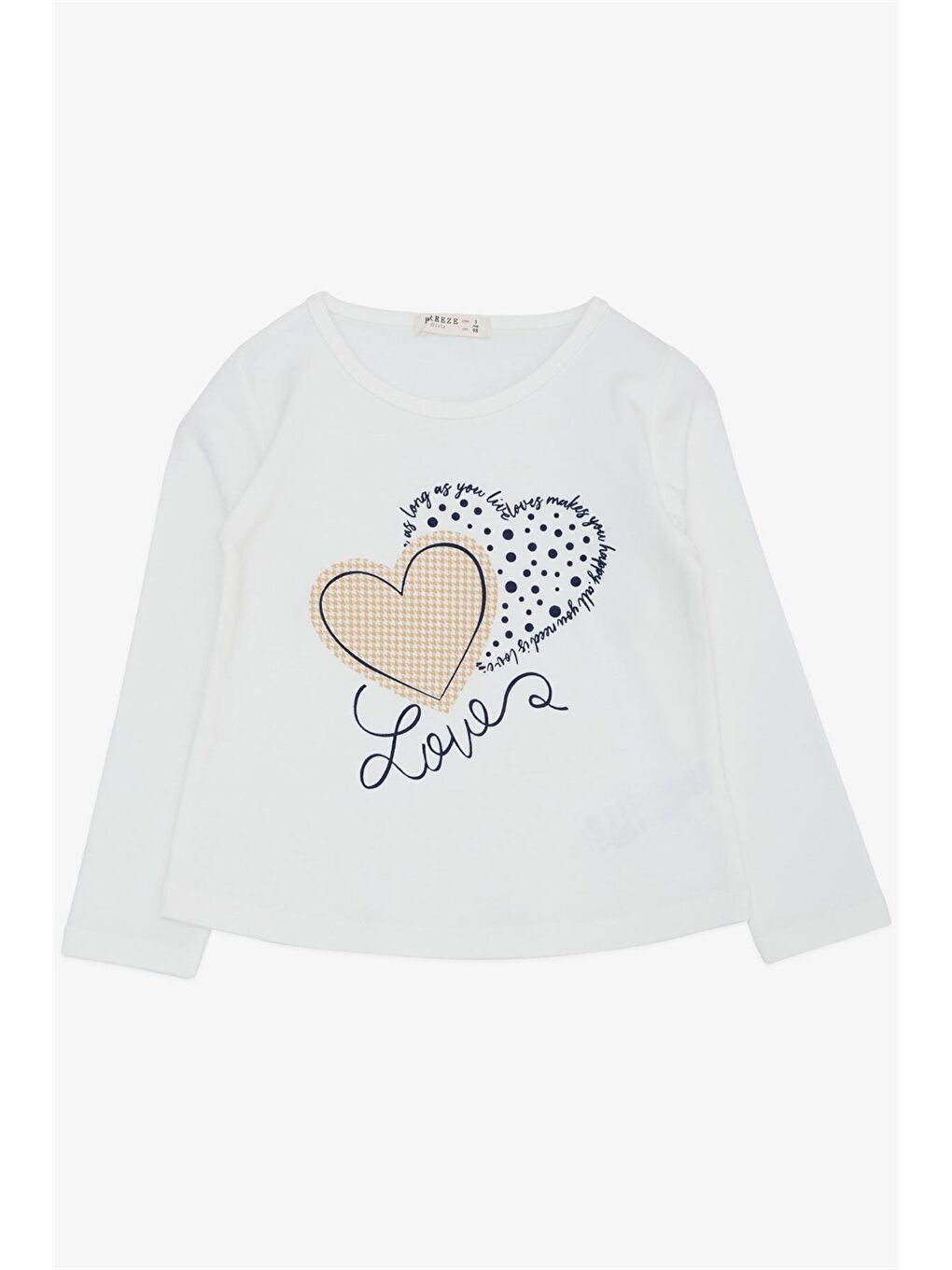 Ekru Bisiklet Yaka Uzun Kollu Kız Çocuk Tişört