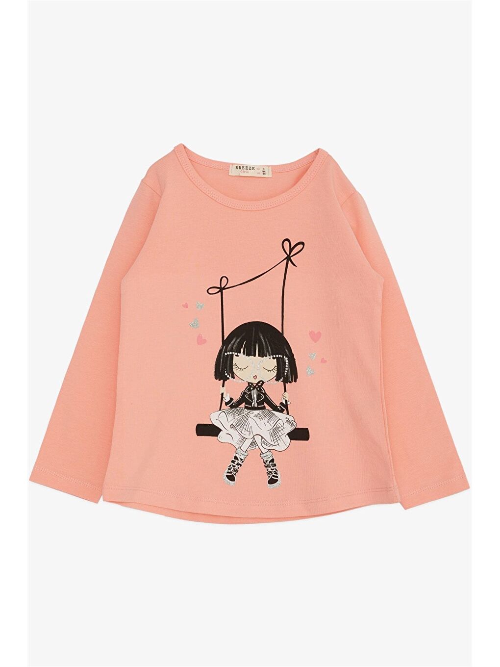 Turuncu Bisiklet Yaka Uzun Kollu Kız Bebek Tişört