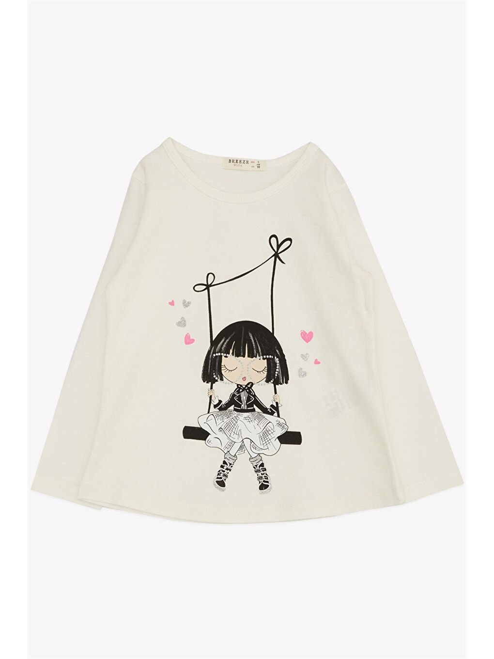 Ekru Bisiklet Yaka Uzun Kollu Kız Bebek Tişört