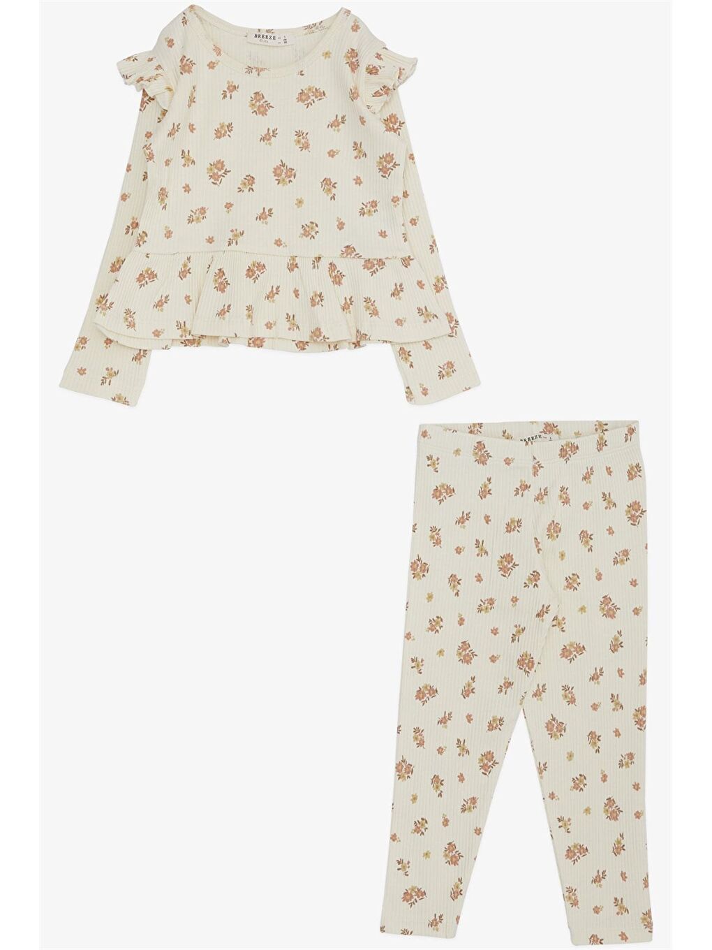 Ekru Bisiklet Yaka Kız Bebek Tişört ve Tayt 2'li