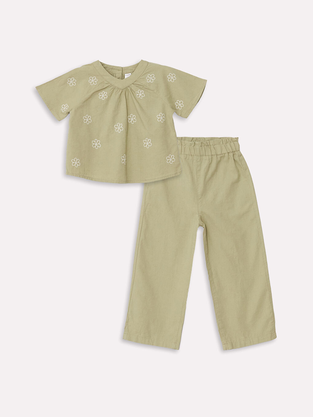 Yeşil Bisiklet Yaka Kısa Kollu Kız Bebek Bluz ve Pantolon 2'li Takım